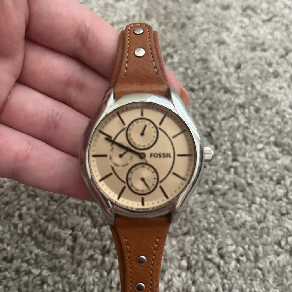Fossil Tan Leather Watch with Cream Dial
